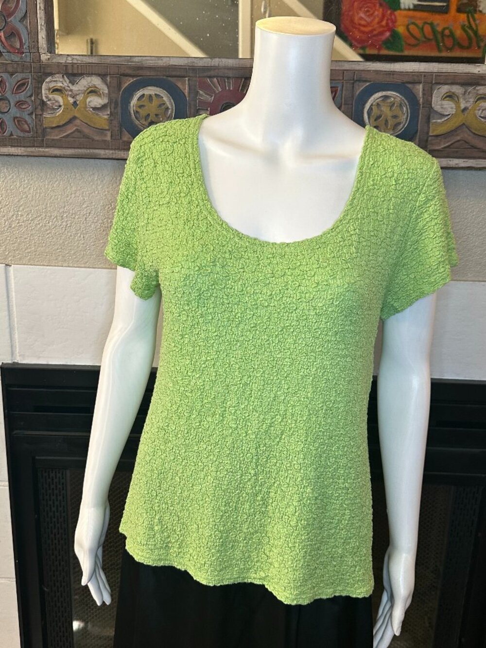 WORTHINGTON STRETCH TEXTURED Bud Green Short Sleeve Top X-LARGE Blouse NWT